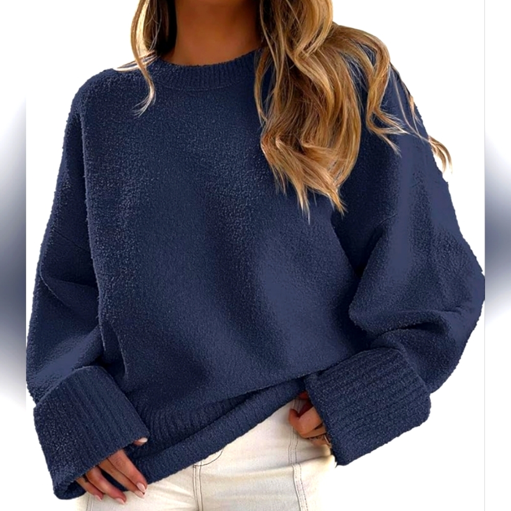 Prinbara Women's Crewneck Long Sleeve Oversized Fuzzy Knit Chunky Sweate…